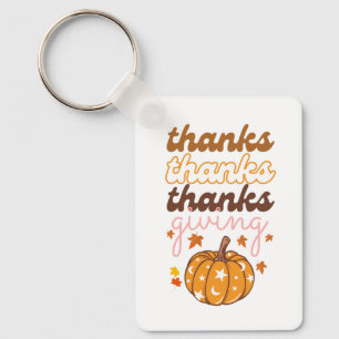 Autumn Leaves Groovy Pumpkin Holiday Thanksgiving Key Ring