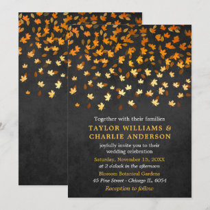 Autumn Leaves Grunge Gold and Black Wedding Invitation