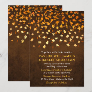 Autumn Leaves Grunge Gold and Brown Wedding Invitation