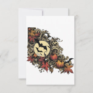 Autumn leaves. Halloween pattern. Thank You Card
