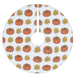 Autumn Leaves: Hand-Drawn Pumpkin Pattern Brushed Polyester Tree Skirt