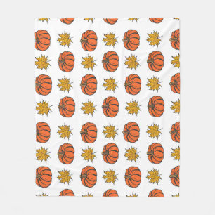 Autumn Leaves: Hand-Drawn Pumpkin Pattern Fleece Blanket