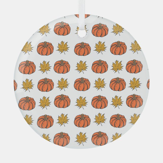 Autumn Leaves: Hand-Drawn Pumpkin Pattern Glass Tree Decoration (Front)