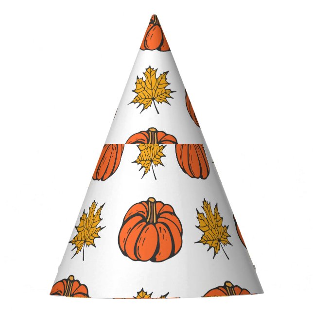 Autumn Leaves: Hand-Drawn Pumpkin Pattern Party Hat (Front)