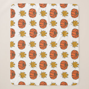Autumn Leaves: Hand-Drawn Pumpkin Pattern Sherpa Blanket