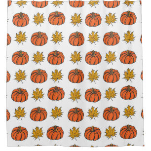 Autumn Leaves: Hand-Drawn Pumpkin Pattern Shower Curtain