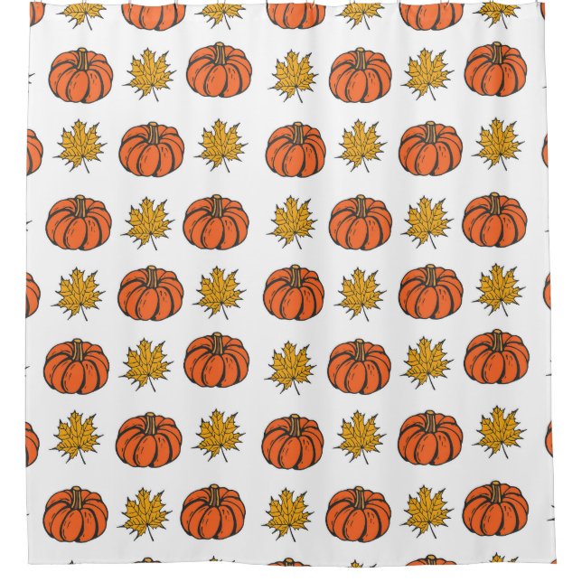 Autumn Leaves: Hand-Drawn Pumpkin Pattern Shower Curtain (Front)