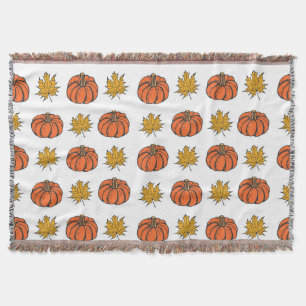 Autumn Leaves: Hand-Drawn Pumpkin Pattern Throw Blanket