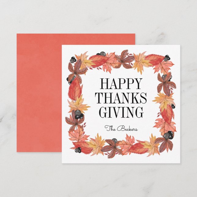 Autumn Leaves Happy Thanksgiving Card (Front/Back)