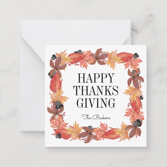 Autumn Leaves Happy Thanksgiving Note Card (Front)