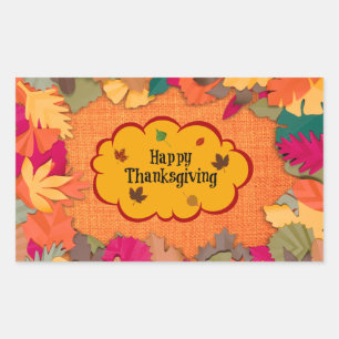 Autumn Leaves, Happy Thanksgiving, Rectangular Sticker