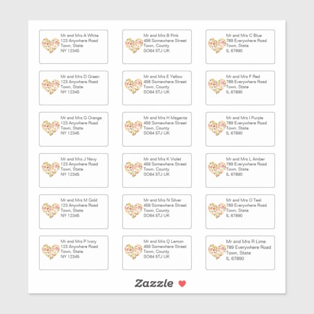 Autumn Leaves Heart Individual Name and Address (Sheet)