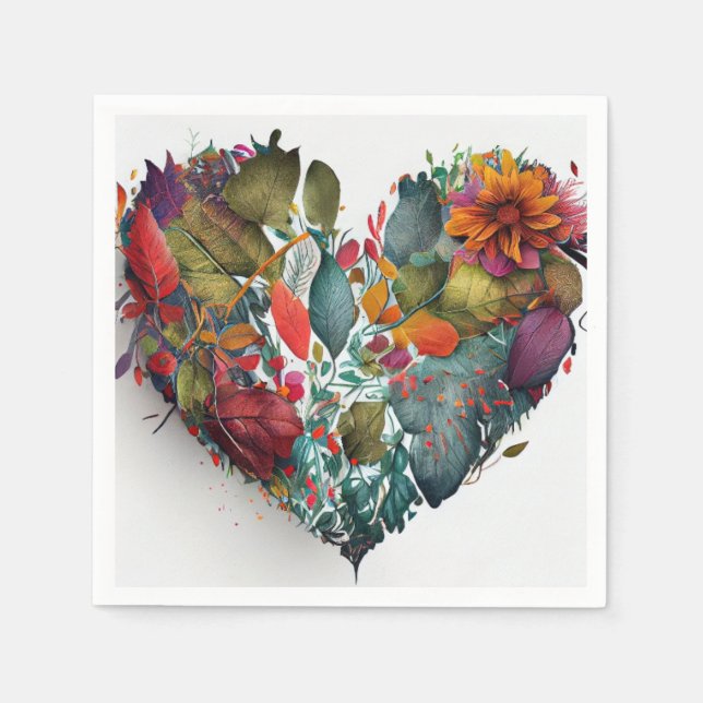 Autumn Leaves Heart Paper Napkins (Front)