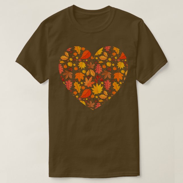 Autumn Leaves Heart Shape Pattern Fall Season Grap T-Shirt (Design Front)