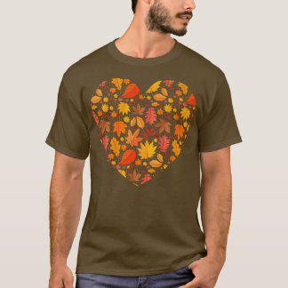 Autumn Leaves Heart Shape Pattern Fall Season Grap T-Shirt
