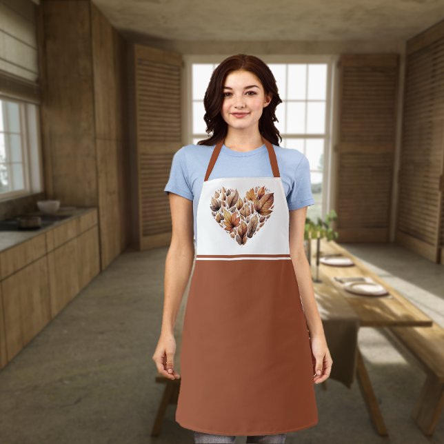 Autumn Leaves Heart Shaped All-Over Print Apron (Creator Uploaded)