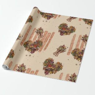 Autumn Leaves Hearts Wrapping Paper