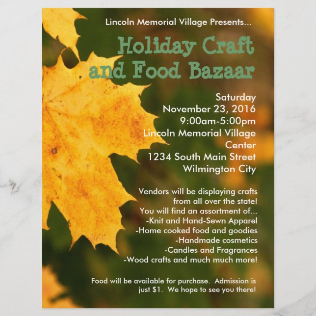 Autumn Leaves Holiday Craft Bazaar Flyer (Front)