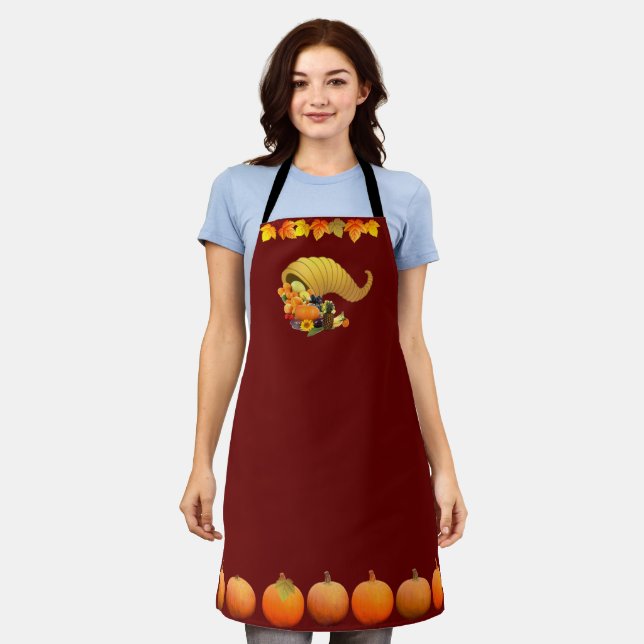 Autumn leaves, horn of plenty and pumpkins apron (Worn)