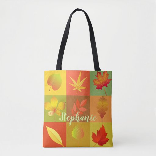 Image of Autumn Leaves Illustration Pattern Personalised Tote Bag