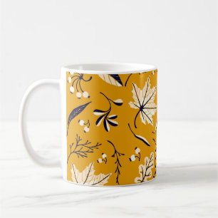 Autumn leaves in cartoon style seamless pattern coffee mug
