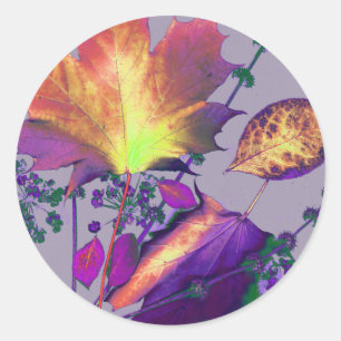 Autumn Leaves in Lilac Classic Round Sticker