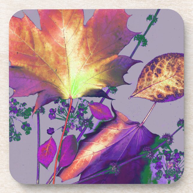 Autumn Leaves in Lilac Coaster (Front)