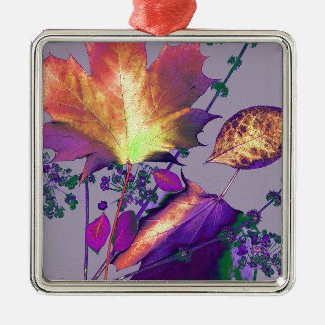 Autumn Leaves in Lilac Metal Tree Decoration (Front)