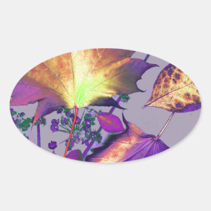 Autumn Leaves in Lilac Oval Sticker