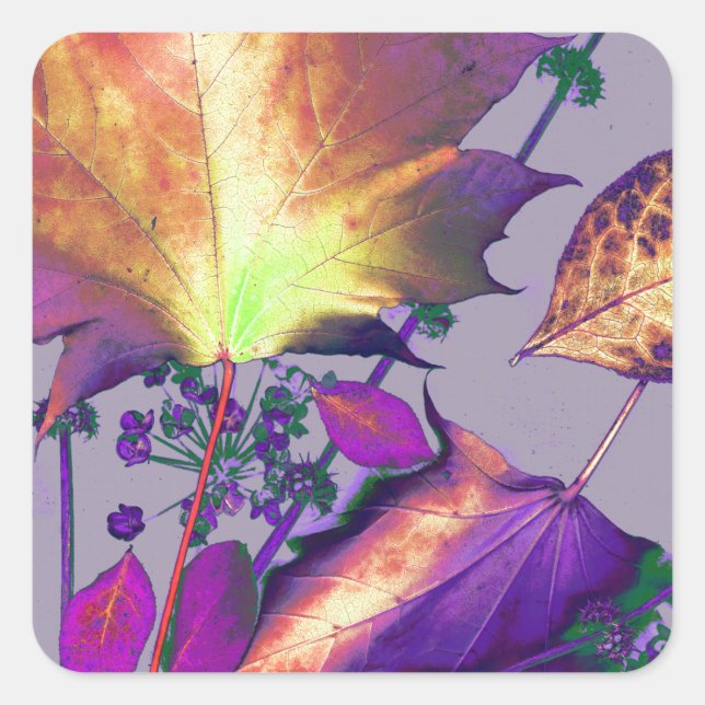 Autumn Leaves in Lilac Square Sticker (Front)