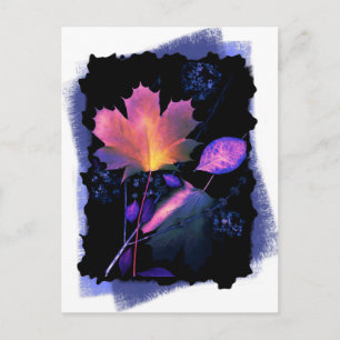 Autumn Leaves in Neon and Blue Postcard