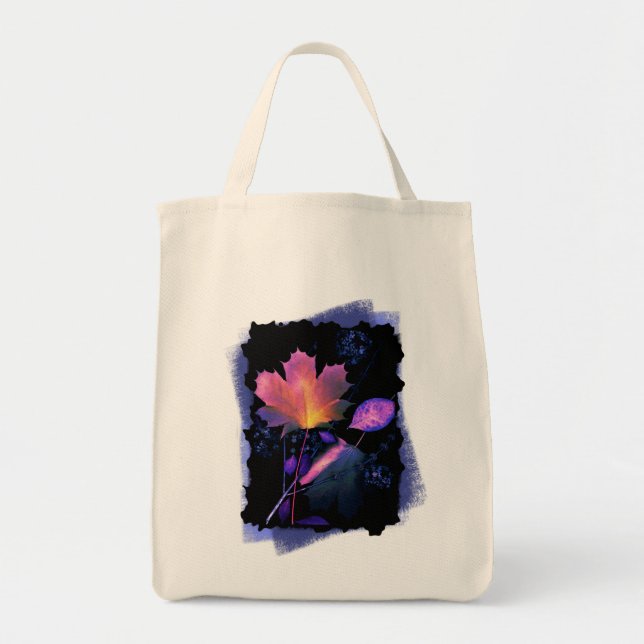 Autumn Leaves in Neon and Blue Tote Bag (Front)