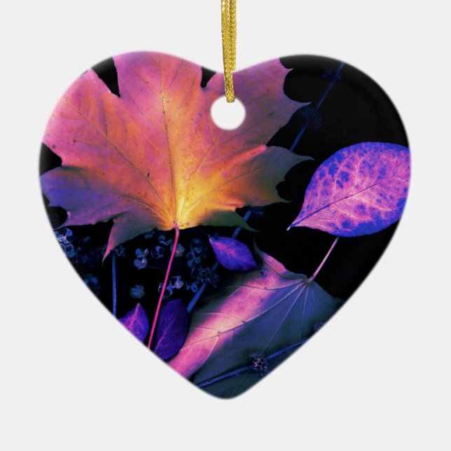 Autumn Leaves in Neon Ceramic Tree Decoration (Front)
