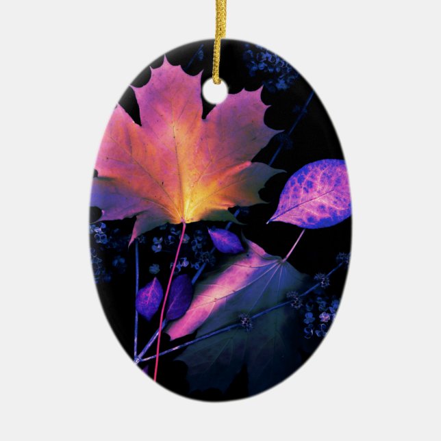 Autumn Leaves in Neon Ceramic Tree Decoration (Front)
