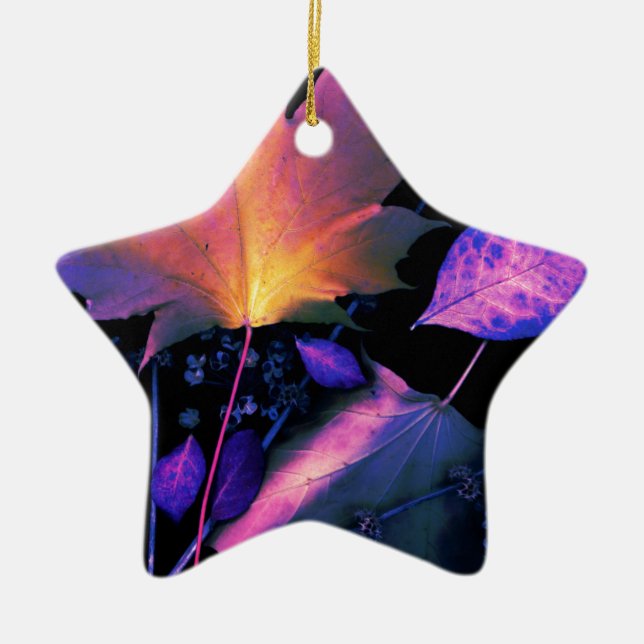 Autumn Leaves in Neon Ceramic Tree Decoration (Front)