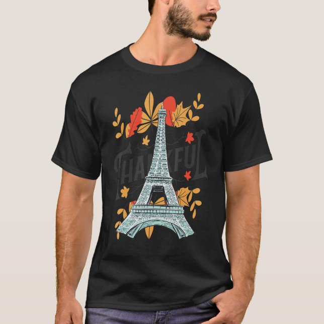 Autumn Leaves in Paris Eiffel Tower Fall Vibes in  T-Shirt (Front)