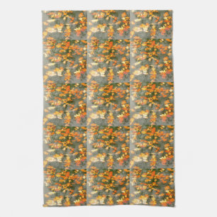 autumn leaves in rain tea towel