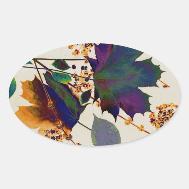 Autumn Leaves in Royal Colours Oval Sticker (Front)