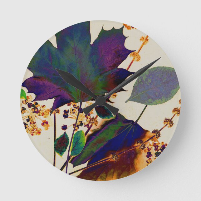 Autumn Leaves in Royal Colours Round Clock (Front)