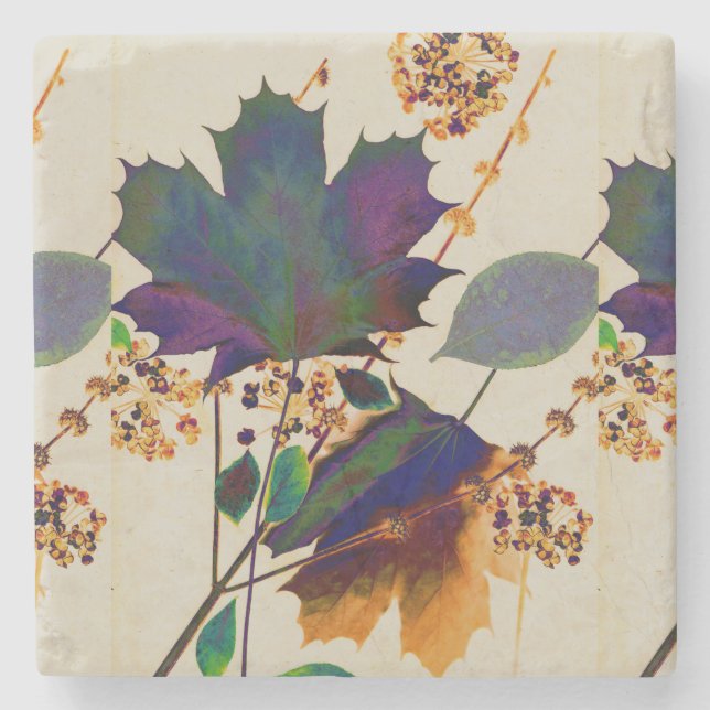 Autumn Leaves in Royal Colours Stone Coaster (Front)