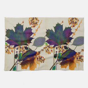 Autumn Leaves in Royal Colours Tea Towel