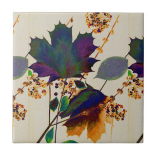Autumn Leaves in Royal Colours Tile