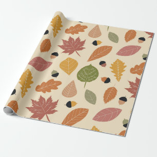 Autumn Leaves in Terracotta, Brown and Green  Wrapping Paper