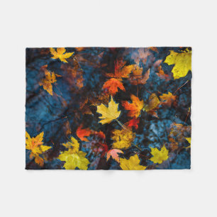 Autumn Leaves in Water Scene Fleece Blanket