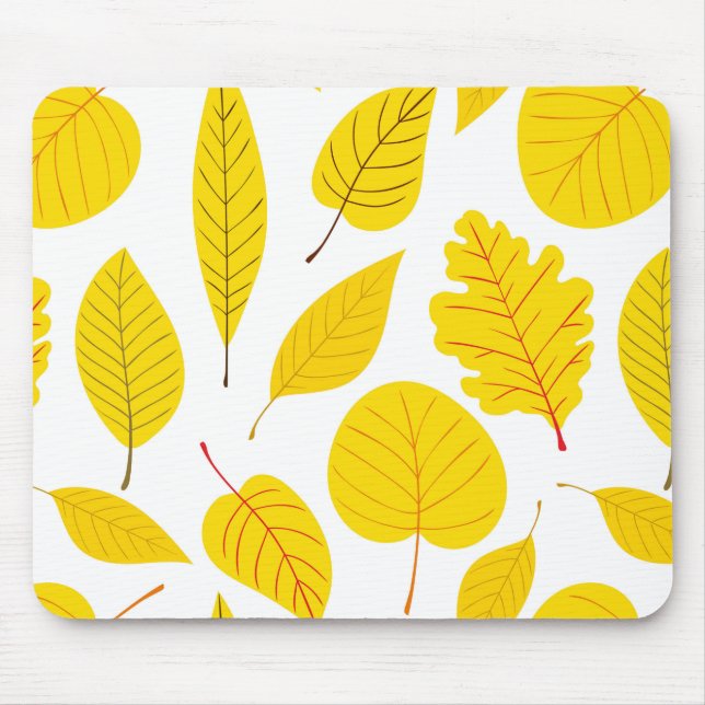 Autumn leaves in yellow mouse mat (Front)