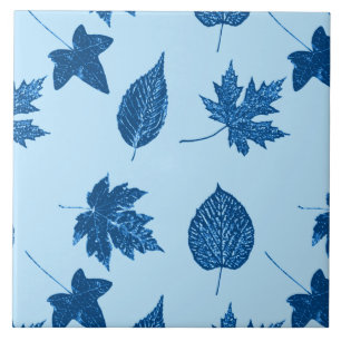 Autumn leaves - indigo and pale blue tile