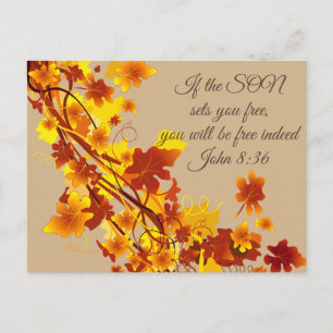 Autumn Leaves John 8:36 Inspirational Postcard