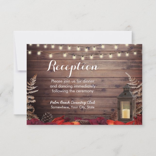 Autumn Leaves & Lantern Fall Wedding Reception Invitation (Front)