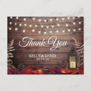 Autumn Leaves & Lantern Fall Wedding Thank You Postcard