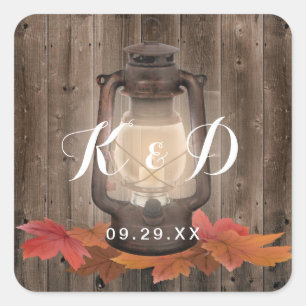 Autumn Leaves & Lantern Rustic Fall Wedding Seal
